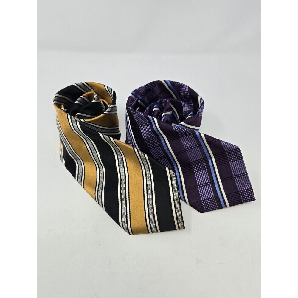 DONALD J. TRUMP 100% SILK NECKTIE SET OF 2 TIES MENSWEAR OS GOLD & BLACK PURPLE